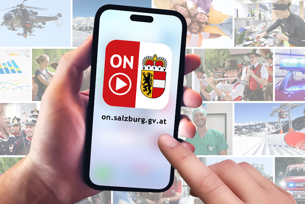 Land Salzburg/Grafik - Die Streamingplattform Salzburg ON des Landes Salzburg bietet gesicherte Informationen, Videos aus allen Bezirken sowie Schwerpunkte und Themen aus dem Land Salzburg 